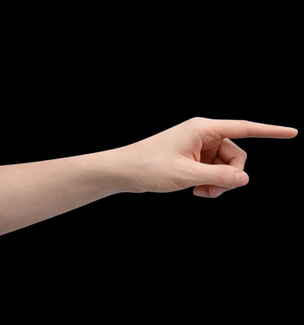 Human hand reaching toward AI